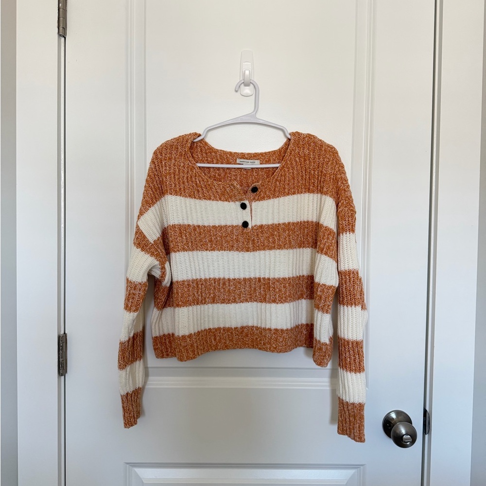 American Eagle Striped Henley Sweater